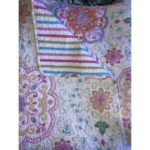 Floral & Striped Reversable Print Cotton Quilt Full /twin Boho MOD Flower Power